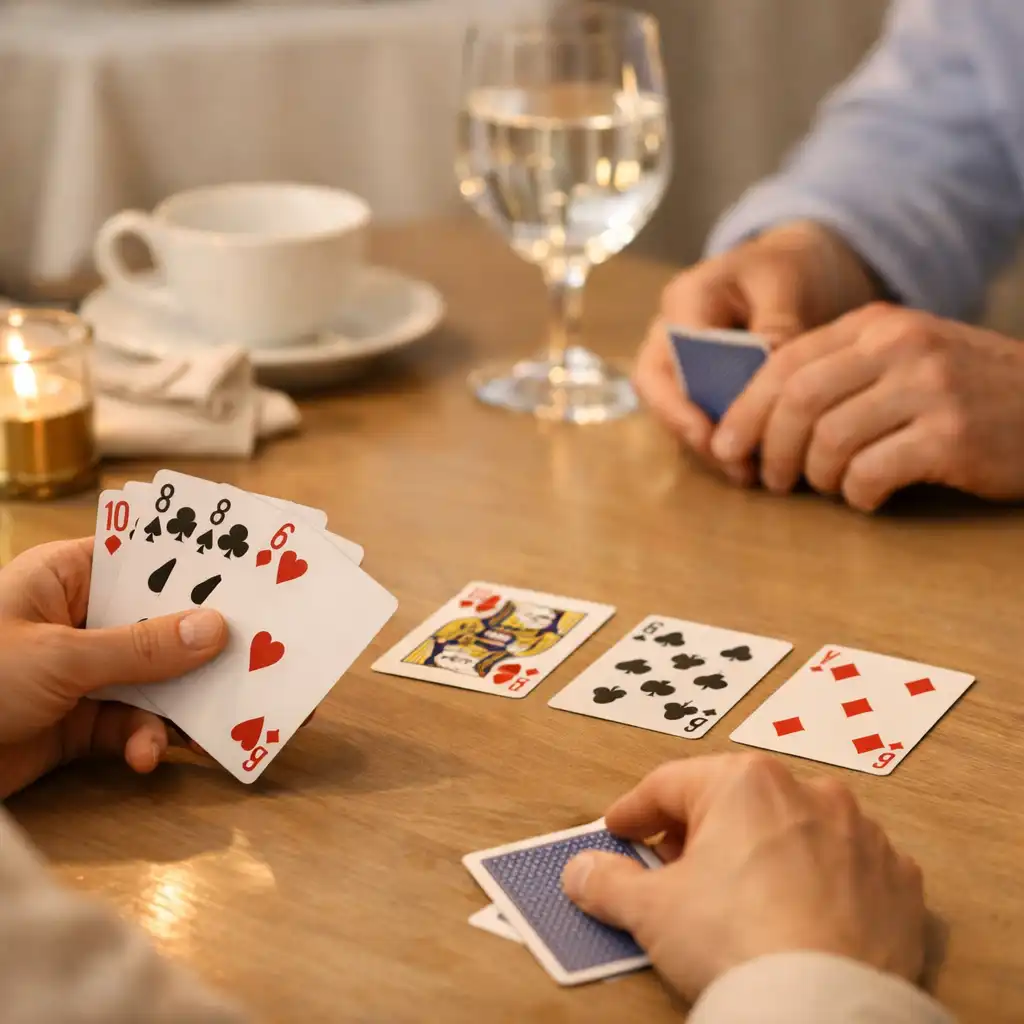 Mains adultes autour d’une table de restaurant pendant un moment de poker attentif