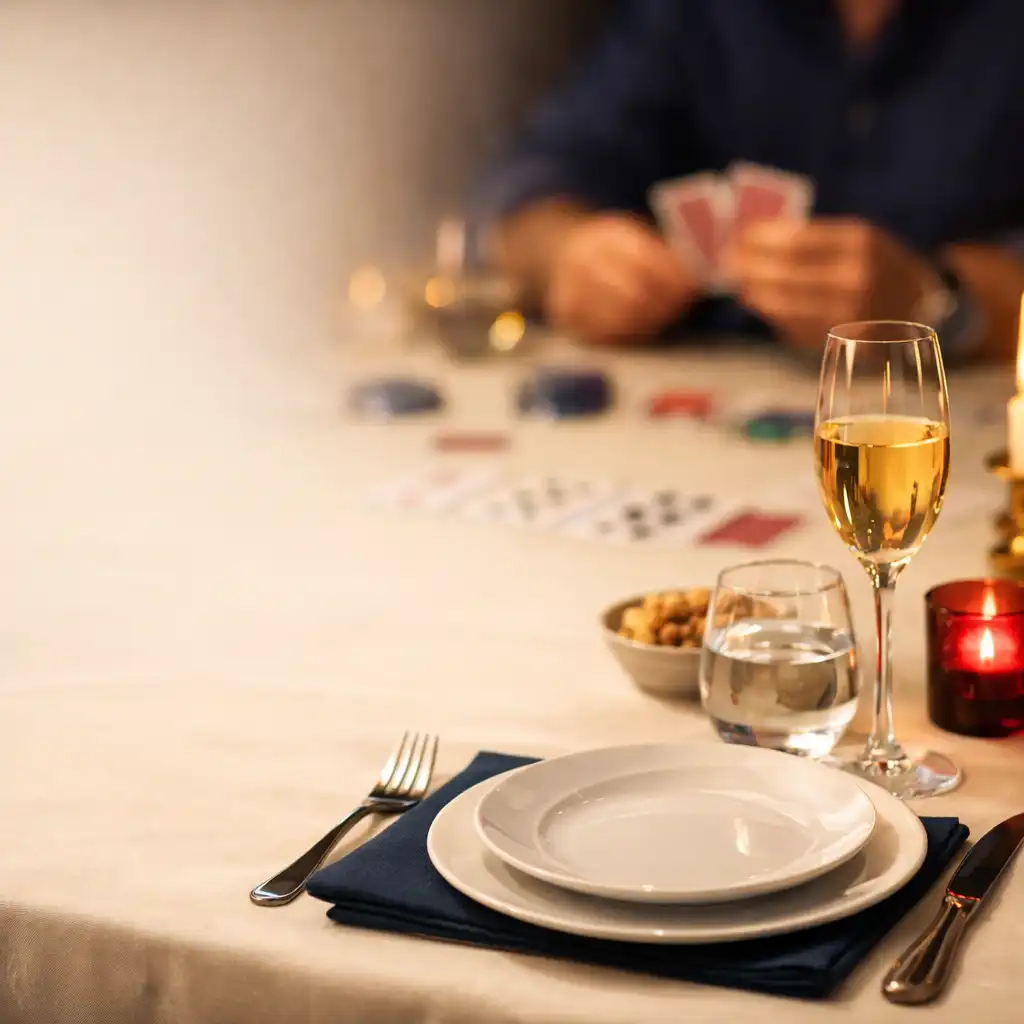 Table de restaurant lumineuse préparée pour un moment de convivialité entre adultes